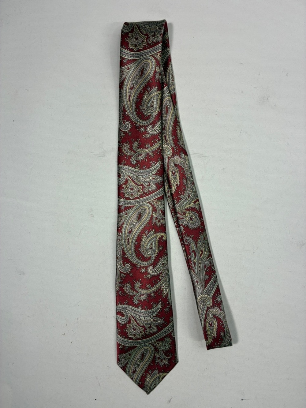 Men's Red Paisley Silk-Feel Tie with Cream Accents